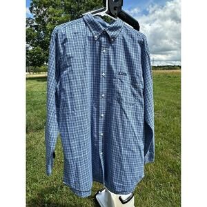 Chaps Men's XL Blue White Plaid Easy Care Button Down Shirt Long Sleeve XL